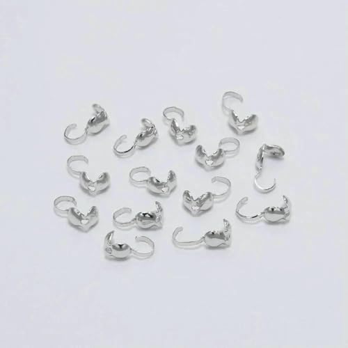 200 Stück 4,0 mm Kalotten-Kräuselperlen, Hohlverschlüsse, Haken, Kordel-Endkappen, Schnur-Kugelkettenverbinder für die Herstellung von DIY-Schmuckstücken, Rhodium von YFSHC