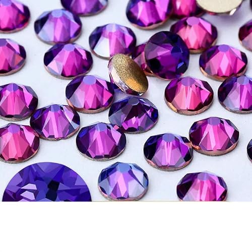 2088 Nicht-Hotfix-DIY-Kristall-Nagelkunst-Dekorationen, 8 große und 8 kleine Strass-Strasssteine, flache Rückseite, zum Aufkleben auf Nägel für Nagelkunst, lila Samt, SS16 von YFSHC