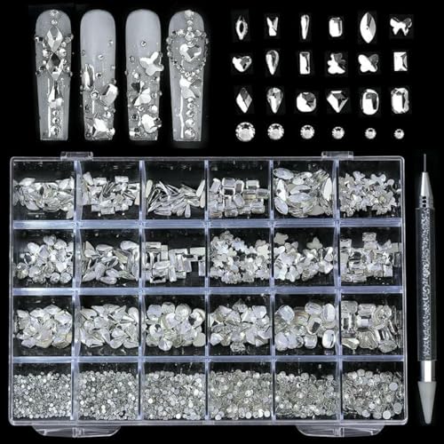 21/24 Gitter Luxus Strass Nail Art Schmuck Set Glas Nagel Kristalle Box Original 3D Flachglas geformt Nagel Edelsteine- 21/24 Gitter Luxus Strass Nail Art Schmuck Set Glas Nagel Kristalle Box Original 3D Flachglas geformt Nagel Edelsteine- von YFSHC