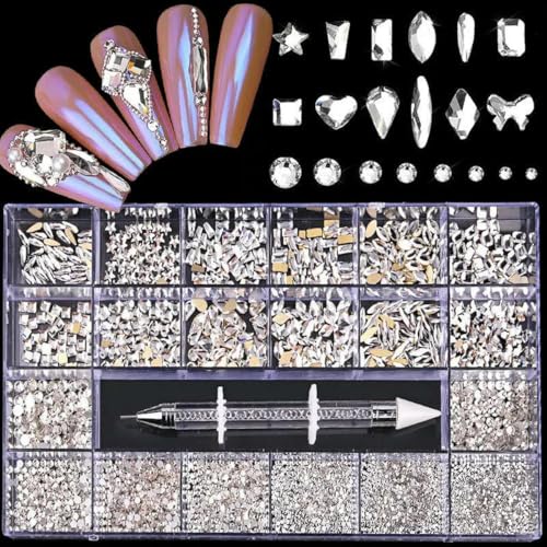 21/24 Raster Luxus Strass Nail Art Schmuckset Glas Nagel Kristalle Box Original 3D Flachglas geformte Nagel Edelsteine-Klar von YFSHC