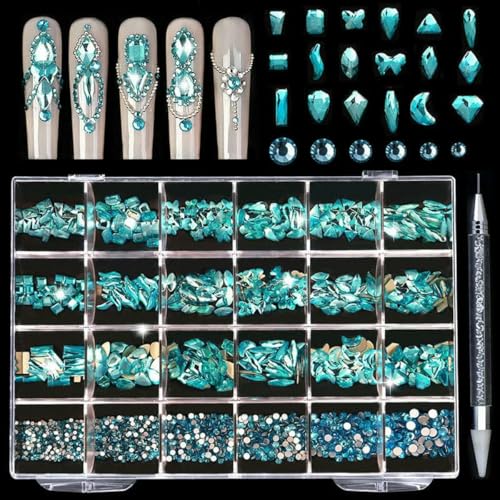 21/24 Raster Luxus Strass Nail Art Schmuckset Glasnagelkristalle Box Original 3D flaches Glas geformte Nagelsteine-Seeblau 21/24 Raster Luxus Strass Nail Art Schmuckset Glasnagelkristalle Box Original 3D flaches Glas geformte Nagelsteine-Seeblau von YFSHC
