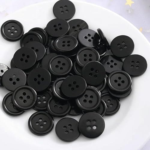 24L (15 mm) 50 Stück schwarz/weiße Harzknöpfe, rund, 4 Löcher, einfarbige Knöpfe für Kleidung, Hemd, DIY-Knöpfe, Bekleidungszubehör, Schwarz, 28L, 18 mm, 50 Stück von YFSHC