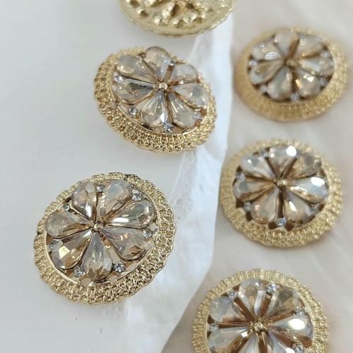 25 mm große, luxuriöse Glasstein-Ösenknöpfe für Kleidung, modisches Dekor, Metall, rund, Champagner-Gold, Nähknopf, DIY-Gold, 25 mm, 6 Stück 25 mm große, luxuriöse Glasstein-Ösenknöpfe für Kleidung, modisches Dekor, Metall, rund, Champagner-Gold, Nähknopf, DIY-Gold, 25 mm, 6 Stück von YFSHC