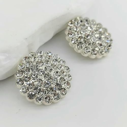 25 mm luxuriöse versilberte Strass-Ösenknöpfe für Kleidung, Schmuck, Dekoration, rund, großer Knopf, Nähzubehör, Silber, 25 mm, 6 Stück von YFSHC