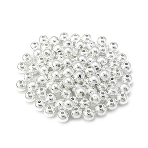 3–14,0 mm runde Abstandsperlen CCB, gold-silberfarben, glatte, lose Kugelperlen für Armbänder, DIY-Schmuckherstellung, Zubehör – Silber – 8 mm, 100 Stück von YFSHC