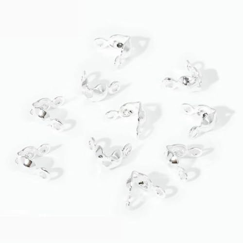 30 Stück/Lot 18 Karat vergoldete Messing-Doppelschalen-Perlenspitze, Abdeckknoten-Crimpverschluss-Endkappen für Schmuckherstellung, Großhandel, versilbert, 4,0 mm (dicker), 30 Stück von YFSHC