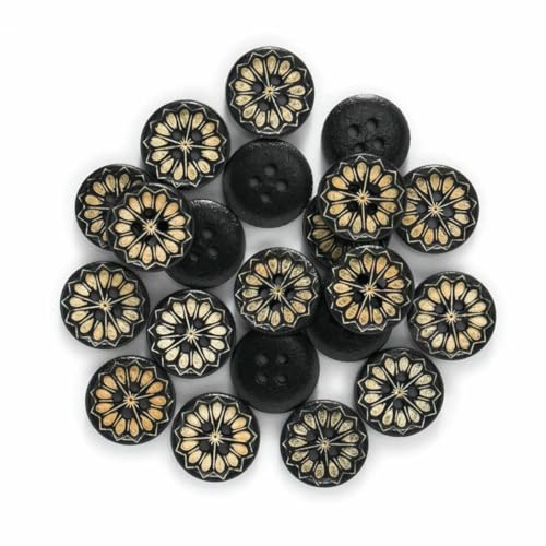 30 Stück schwarze runde Holzknöpfe mit Blumenmuster, Handarbeit, Nähen, Scrapbooking, Kleidung, Basteln, Zubehör, Kartenherstellung, DIY, 15 mm, B 30 Stück schwarze runde Holzknöpfe mit Blumenmuster, Handarbeit, Nähen, Scrapbooking, Kleidung, Basteln, Zubehör, Kartenherstellung, DIY, 15 mm, B von YFSHC