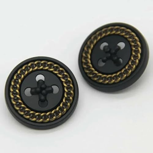 4 Löcher, runde goldene Metallknöpfe in Schwarz für Kleidung, Vintage, Herrenanzug, Blazer, Mantel, handgefertigtes Nähzubehör, Schwarz, 23,0 mm, 6 Stück 4 Löcher, runde goldene Metallknöpfe in Schwarz für Kleidung, Vintage, Herrenanzug, Blazer, Mantel, handgefertigtes Nähzubehör, Schwarz, 23,0 mm, 6 Stück von YFSHC