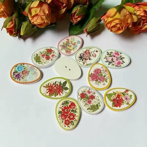 40 Stück Holzknöpfe in verschiedenen Farben, Muster, Scrapbooking, Dekoration, Nähzubehör für dekorative Ostereier-Knöpfe, von YFSHC