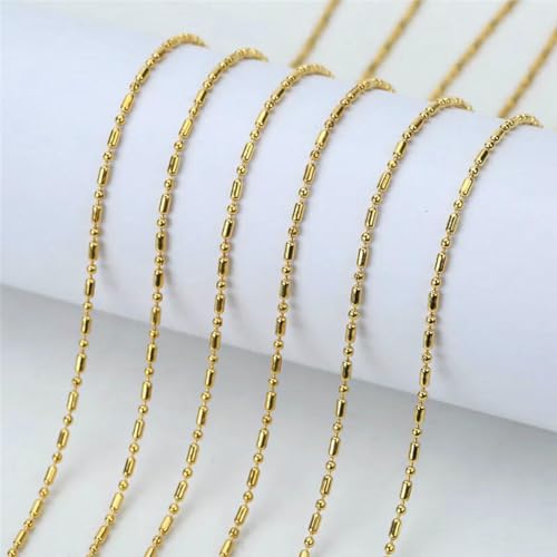 5 Meter Gold-Silber-Farben-Gliederketten, Großpackung, 2 mm, Metall, Eisen, Schlangenkugel, Perlenketten für DIY-Schmuckherstellung, Zubehör-Gold_e von YFSHC