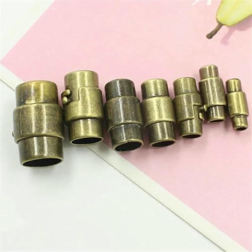 5 Stück/Los 3 4 5 6 8 10 mm starke Magnetverschlüsse mit Verriegelungsmechanismus passend für Lederkordel-Endkappe, DIY-Armbänder, Verbinderherstellung – Antikbronze – 5 mm Loc von YFSHC
