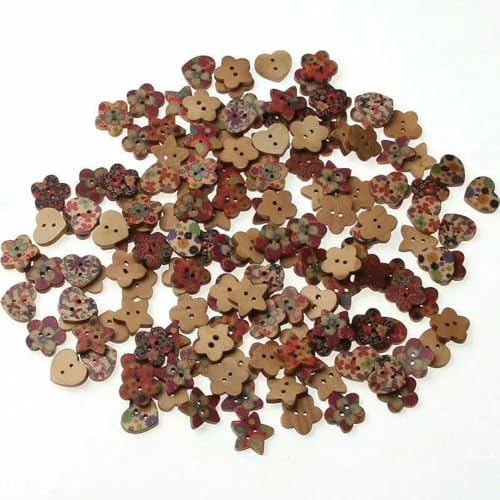 50/100 Stück Holzknöpfe zum Nähen, Scrapbooking, gemischte Formen, 2 Löcher, gemischte Nähknöpfe, Nähzubehör, 17 mm, 100 Stück von YFSHC