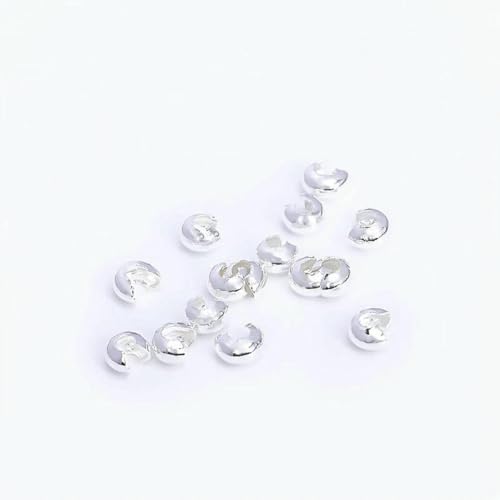 50–100 Stück/Lot Crimp-Abdeckungen, 18 Karat vergoldete Crimp-Perlenabdeckungen, DIY-Zubehör, Schmuckherstellung, runde Abdeckungen, Crimp-Endperlen, versilbert, 100 Stück von YFSHC