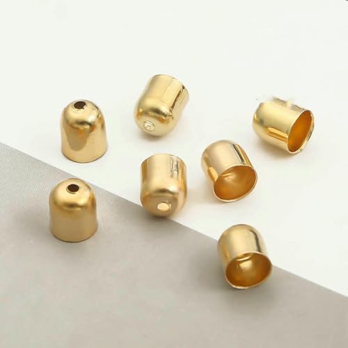 50–100 Stück 4–12 mm passend für 3–11 mm Lederschnüre, Endspitze, Quaste, Crimp-Endperlenkappen für DIY-Armbänder, Schmuckzubehör, Ohrringe, KC Gold, 5 x 6 mm, 100 Stück von YFSHC