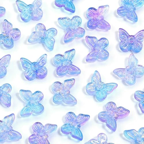 50 Stück/Los Bunte Schmetterlinge Tschechische Glasperlen Lampwork Spacer Perlen für Schmuckherstellung DIY Armband Kleidung Kopfbedeckungen-Blau Lila von YFSHC