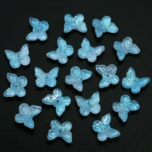 50 Stück/Los Bunte Schmetterlinge Tschechische Glasperlen Lampwork Spacer Perlen für Schmuckherstellung DIY Armband Kleidung Kopfbedeckungen-Hellblau von YFSHC