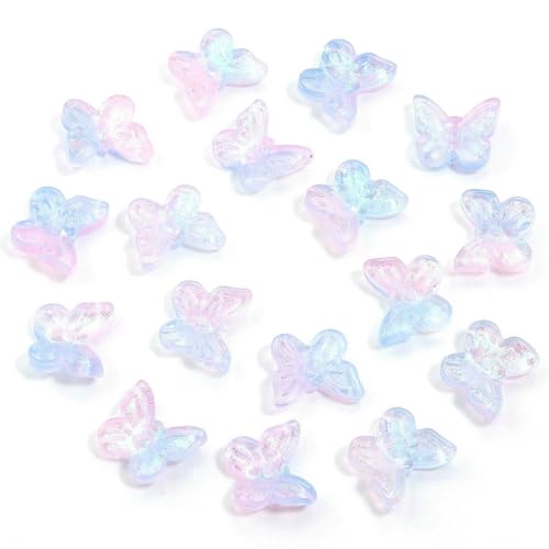 50 Stück/Los Bunte Schmetterlinge Tschechische Glasperlen Lampwork Spacer Perlen für Schmuckherstellung DIY Armband Kleidung Kopfbedeckungen-Rosa Blau von YFSHC