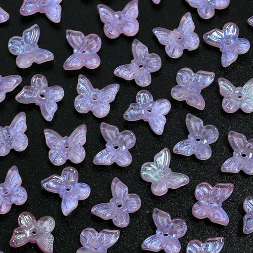 50 Stück/Los Bunte Schmetterlinge Tschechische Glasperlen Lampwork Spacer Perlen für Schmuckherstellung DIY Armband Kleidung Kopfbedeckungen-Rosa von YFSHC