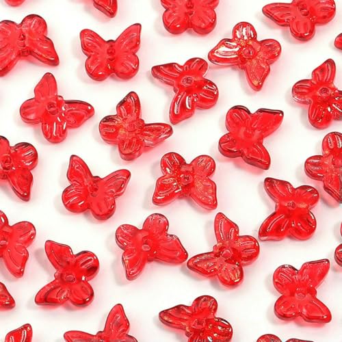 50 Stück/Los Bunte Schmetterlinge Tschechische Glasperlen Lampwork Spacer Perlen für Schmuckherstellung DIY Armband Kleidung Kopfbedeckungen-Rot von YFSHC