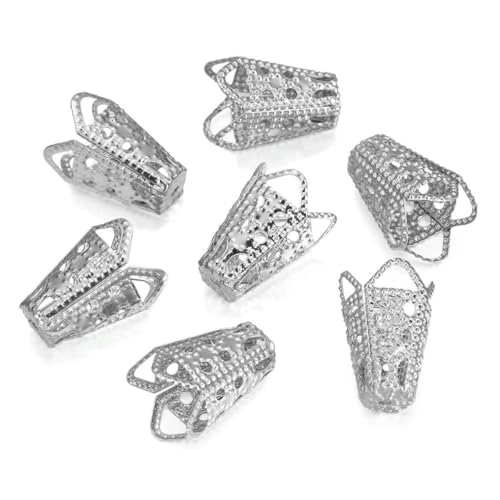 50 Stück/Los Charms Blumenform Perlenkappen Hohlkegel Endperlen Kappe Filigran Für Schmuckherstellung DIY Ohrring Halskette Zubehör-Rhodium-10 x 16 mm von YFSHC