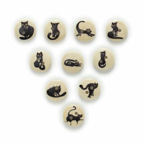 50 Stück 2 Löcher gemischte schwarze Katzen-Holzknöpfe, rund, für Kleidung, Heimnähen, Scrapbooking, Dekor, 15 mm, Standard von YFSHC