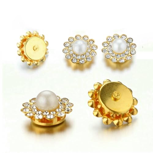50 Stück Blumen-Strassperlen, Perlen, goldfarbene Klaue für Brosche, Knopf, Schleife, Cabochons, DIY-Schmuckherstellung, 14,0 mm, goldfarben von YFSHC