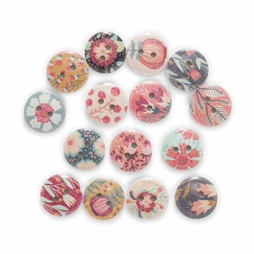 50 Stück Blumendruck, farbenfrohe Mischung, runde Holzknöpfe zum Nähen, Scrapbooking, Kleidung, Basteln, Handarbeit, Zubehör, 15 mm, Standard 50 Stück Blumendruck, farbenfrohe Mischung, runde Holzknöpfe zum Nähen, Scrapbooking, Kleidung, Basteln, Handarbeit, Zubehör, 15 mm, Standard von YFSHC