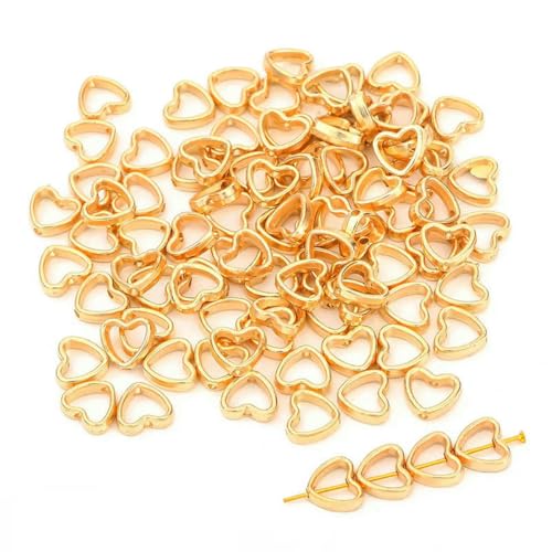 50 Stück CCB-Perlen mit zwei Löchern, Herz, Blume, oval, Kreis, Rahmen, Abstandshalter, Verbinder für DIY-Armbänder, Ohrringe, Anhänger, Schmuckherstellung, 12 x 11 mm, GD 50 Stück CCB-Perlen mit zwei Löchern, Herz, Blume, oval, Kreis, Rahmen, Abstandshalter, Verbinder für DIY-Armbänder, Ohrringe, Anhänger, Schmuckherstellung, 12 x 11 mm, GD von YFSHC
