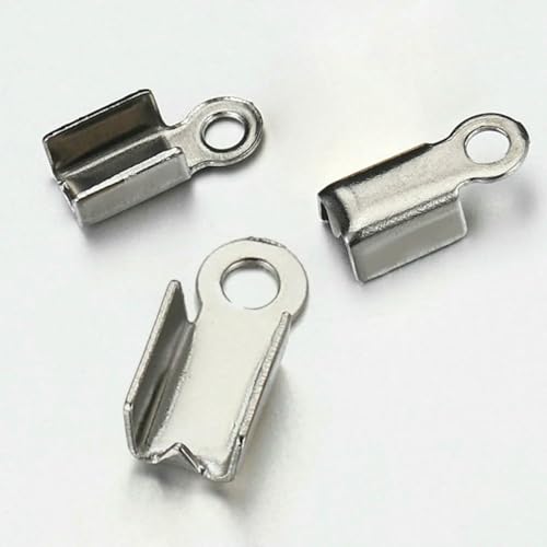 50 Stück Edelstahl-Crimp-Endkappen, Hohlverschlüsse, Schnurband, Lederfalten-Clip-Verschluss, Perlenverbinder für Schmuckherstellung, DIY, Stahlfarbe, Breite 2,5 mm 50 Stück Edelstahl-Crimp-Endkappen, Hohlverschlüsse, Schnurband, Lederfalten-Clip-Verschluss, Perlenverbinder für Schmuckherstellung, DIY, Stahlfarbe, Breite 2,5 mm von YFSHC