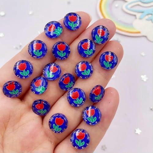 50 Stück Harz, süß, bunt, 10 mm, rund, Tulpen, Blumen, Kristall, Edelstein, flache Rückseite, Strass-Applikation, DIY-Knöpfe, Sammelalbum für Nagelkunst, 10 50 Stück Harz, süß, bunt, 10 mm, rund, Tulpen, Blumen, Kristall, Edelstein, flache Rückseite, Strass-Applikation, DIY-Knöpfe, Sammelalbum für Nagelkunst, 10 von YFSHC