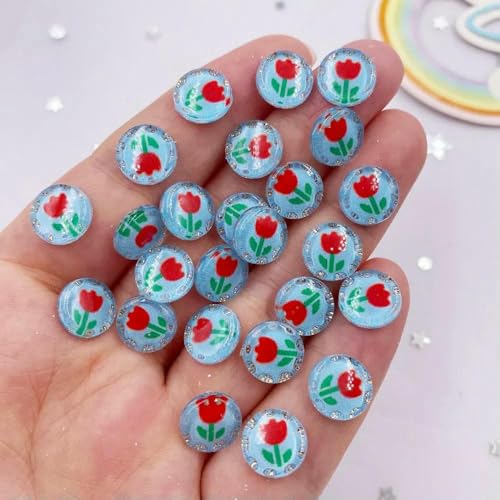 50 Stück Harz, süß, bunt, 10 mm, rund, Tulpen, Blumen, Kristall, Edelstein, flache Rückseite, Strass-Applikation, DIY-Knöpfe, Sammelalbum für Nagelkunst, 7 50 Stück Harz, süß, bunt, 10 mm, rund, Tulpen, Blumen, Kristall, Edelstein, flache Rückseite, Strass-Applikation, DIY-Knöpfe, Sammelalbum für Nagelkunst, 7 von YFSHC
