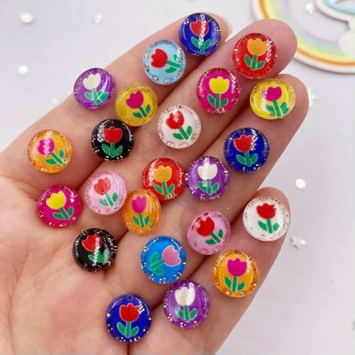 50 Stück Harz, süß, bunt, 10 mm, rund, Tulpen, Blumen, Kristall, Edelstein, flache Rückseite, Strass-Applikationen, DIY-Knöpfe, Sammelalbum, für Nagelkunst, gemischt 50 Stück Harz, süß, bunt, 10 mm, rund, Tulpen, Blumen, Kristall, Edelstein, flache Rückseite, Strass-Applikationen, DIY-Knöpfe, Sammelalbum, für Nagelkunst, gemischt von YFSHC