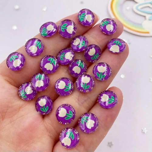 50 Stück Harz, süß, bunt, 10 mm, rund, Tulpen, Blumen, Kristall, Edelstein, flache Rückseite, Strass-Applikationen, DIY-Knöpfe, Sammelalbum für Nagelkunst, 1 50 Stück Harz, süß, bunt, 10 mm, rund, Tulpen, Blumen, Kristall, Edelstein, flache Rückseite, Strass-Applikationen, DIY-Knöpfe, Sammelalbum für Nagelkunst, 1 von YFSHC