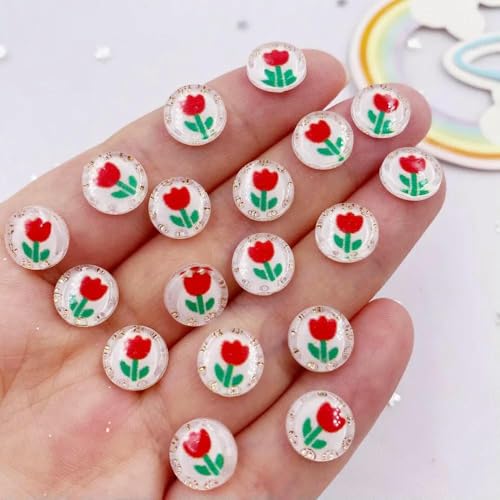 50 Stück Harz, süß, bunt, 10 mm, rund, Tulpen, Blumen, Kristall, Edelstein, flache Rückseite, Strass-Applikationen, DIY-Knöpfe, Sammelalbum für Nagelkunst, 2 50 Stück Harz, süß, bunt, 10 mm, rund, Tulpen, Blumen, Kristall, Edelstein, flache Rückseite, Strass-Applikationen, DIY-Knöpfe, Sammelalbum für Nagelkunst, 2 von YFSHC