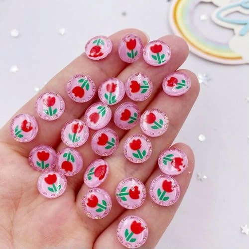 50 Stück Harz, süß, bunt, 10 mm, rund, Tulpen, Blumen, Kristall, Edelstein, flache Rückseite, Strass-Applikationen, DIY-Knöpfe, Sammelalbum für Nagelkunst, 3 50 Stück Harz, süß, bunt, 10 mm, rund, Tulpen, Blumen, Kristall, Edelstein, flache Rückseite, Strass-Applikationen, DIY-Knöpfe, Sammelalbum für Nagelkunst, 3 von YFSHC