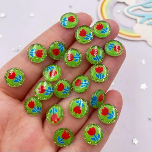 50 Stück Harz, süß, bunt, 10 mm, rund, Tulpen, Blumen, Kristall, Edelstein, flache Rückseite, Strass-Applikationen, DIY-Knöpfe, Sammelalbum für Nagelkunst, 6 50 Stück Harz, süß, bunt, 10 mm, rund, Tulpen, Blumen, Kristall, Edelstein, flache Rückseite, Strass-Applikationen, DIY-Knöpfe, Sammelalbum für Nagelkunst, 6 von YFSHC