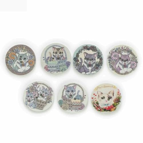 50 Stück Holzknöpfe mit Katzenmotiv, Serie „Blumendruck“, Handarbeit, Nähen, Scrapbooking, Kleidung, Basteln, Zubehör, Karte, 20–25 mm, C, 25 mm von YFSHC