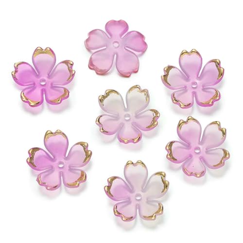 50 Stück Kirschblüten-Acrylperlen, goldene gebürstete Blütenblätter, Charm-Anschluss, DIY-Ohrringe, Haarschmuckherstellung, Zubehör, Rosarot von YFSHC
