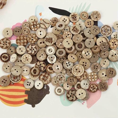 50 Stück gemischte geschnitzte runde Holzknöpfe im Blumenstil, zum Basteln, Scrapbooking, Holzknöpfe, passende Kleidung, Kleider, Nähwerkzeug von YFSHC