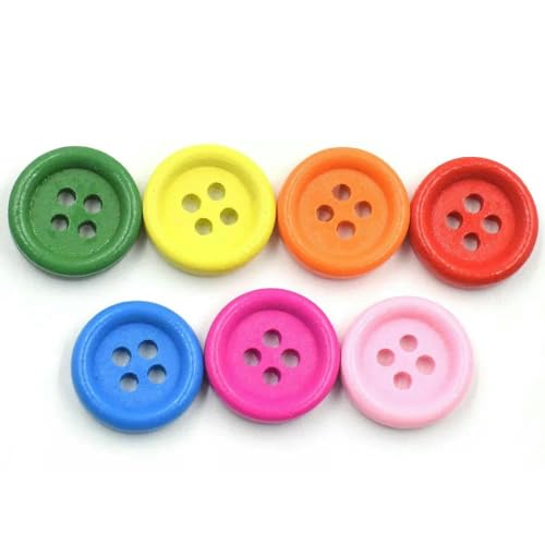 50 Stück runde Holzknöpfe, mehrfarbig, für Handarbeit, Nähen, Scrapbook, DIY, Basteln, Heimdekoration, Dekorationszubehör, 4 Löcher, Farben, 15 mm (Durchmesser) von YFSHC