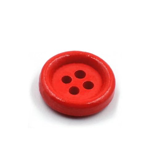 50 Stück runde Holzknöpfe, mehrfarbig, für Handarbeit, Nähen, Scrapbook, DIY, Basteln, Heimdekoration, Dekorationszubehör, 4 Löcher, rot, 15 mm (Durchmesser) von YFSHC