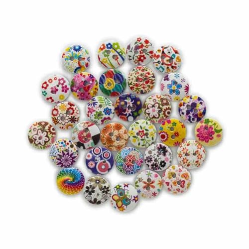 50 Stück runde Holzknöpfe im pastoralen Stil mit Blumendruck, zum Nähen, Scrapbook, Kleidung, Basteln, Handarbeit, Zubehör, 11–18 mm, Weiß, 13,0 mm von YFSHC