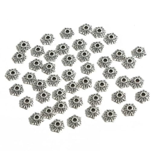 50 Stück tibetische Antik-Silber-Farbe Blattgold Blumenperlen-Endkappen für Schmuckherstellung Handarbeiten Spacer Perlenkappen DIY Zubehör-7mm 50 Stück 50 Stück tibetische Antik-Silber-Farbe Blattgold Blumenperlen-Endkappen für Schmuckherstellung Handarbeiten Spacer Perlenkappen DIY Zubehör-7mm 50 Stück von YFSHC