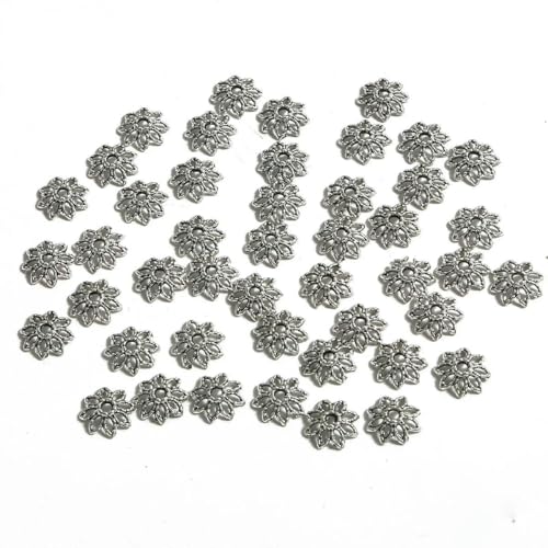 50 Stück tibetische Antik-Silber-Farbe Blattgold Blumenperlen-Endkappen für Schmuckherstellung Handarbeiten Spacer Perlenkappen DIY Zubehör-9mm 50 Stück von YFSHC