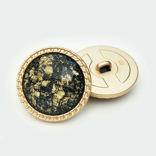 6 Stück 25 mm Harzmetall 6-farbiger Knopf mit Wasserkräuselung und rautenförmigem Goldfolien-Kombinationsknopf für Mantelknöpfe N084-Schwarz von YFSHC