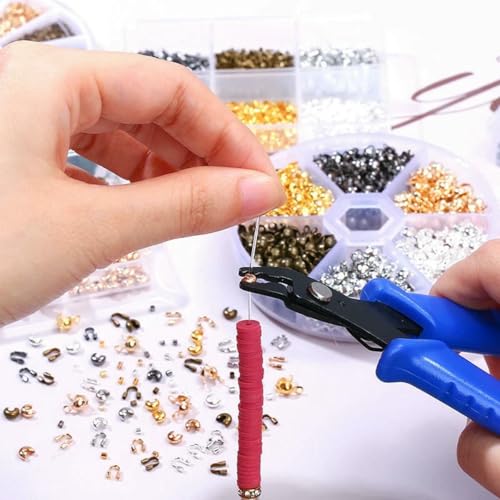 600 Stück/Box, 6 Stile, Messingrohr-Quetschperlen, Spitzen, Knotenabdeckungen, Drahtschutz, Endperlen für DIY-Schmuckherstellung, Crimpzange von YFSHC