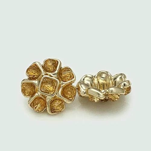 8 Stück/Los 18–23,0 mm Hochwertige metallfarbene, blumenförmige Knöpfe mit Diamant-Intarsien, grober Tweed-Anzugmantel-Dekorationsknöpfe N216-golden-18 mm von YFSHC