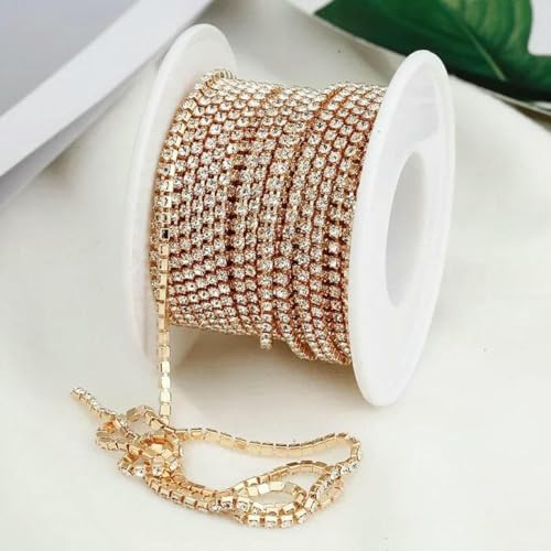 AAA SS4.5-SS18 (1,5 mm-4,5 mm) Klarer Kristall AB Dichte Strass-Cup-Kette Splitter/Roségold Krallen-Strass-Kettenbesatz-KC Goldkristall-SS8 (2,5 mm)-5Yards-Pack von YFSHC