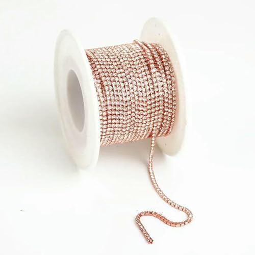 AAA SS4.5-SS18 (1,5 mm-4,5 mm) Klarer Kristall AB Dichte Strass-Cup-Kette Splitter/Roségold Krallen-Strass-Kettenbesatz-Roségold-Kristall-SS14 (3,5 mm)-1Yard-Packung von YFSHC