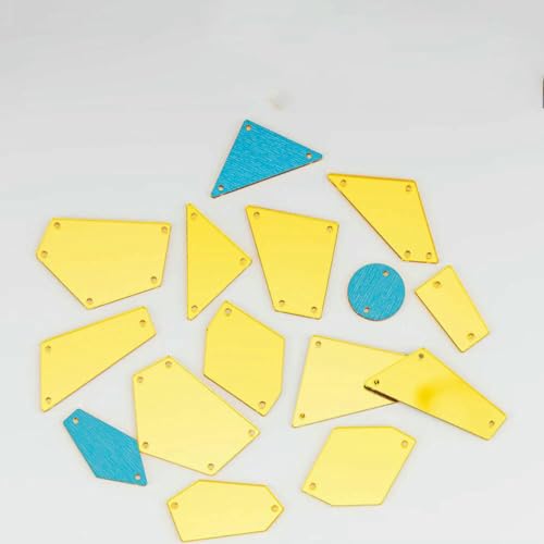 Acrylspiegel mit flacher Rückseite, verschiedene Größen, zum Aufnähen, mehrfarbige Steine für Kleidungsstücke, DIY-Dekoration, goldfarben, 100 Stück von YFSHC